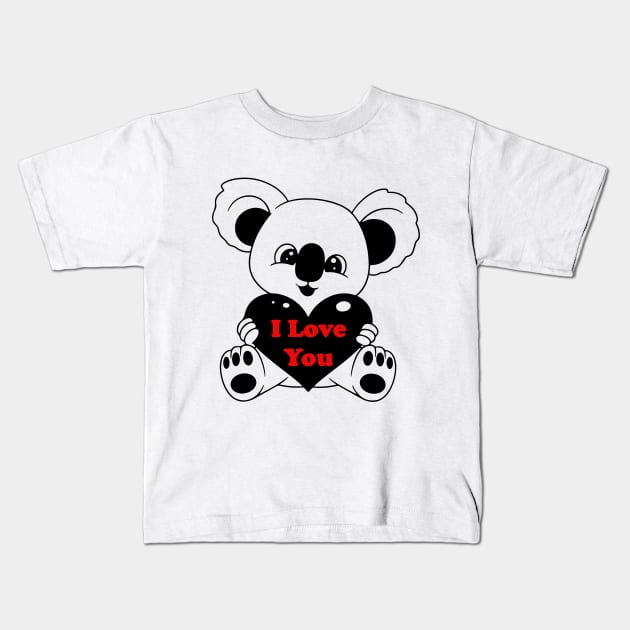 Valentine's Baby Koala Bear holding a heart. Kids T-Shirt by Rafy's Designs